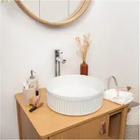 MOB-IN Vasque à poser ronde en céramique blanc texturé 36cm