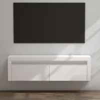 Doporro Meuble TV Bas 160x40x46cm Armoire TV Blanc Mat Table de Télévision Salon avec 2 Portes Meuble TV Suspendu Fernsehschrank01