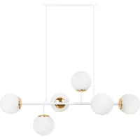 Light11 HOME Plafonnier Siena blanc-or 6 flammes verre blanc E14 bras longs