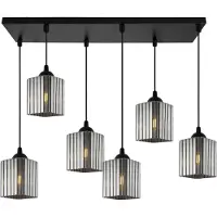 Light11 HOME Suspension Riffle noir 6 flammes avec abat-jour cubique graphite E27 - suspension élégante pour intérieur moderne