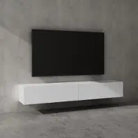 Doporro Meuble TV Bas 200x40,2x30cm Armoire TV Blanc Mat Table de Télévision Salon avec Portes Meuble TV Suspendu MBTV02