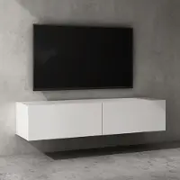 Doporro Meuble TV Bas 140x40,2x30cm Armoire TV Blanc Mat Table de Télévision Salon avec Portes Meuble TV Suspendu MBTV02