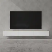 Doporro Meuble TV Bas 300x40,2x30cm Armoire TV Marron Clair + Blanc Mat Table de Télévision Salon avec Portes Meuble TV Suspendu MBTV02