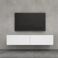 Doporro Meuble TV Bas 140x40,2x30cm Armoire TV Marron Clair + Blanc Mat Table de Télévision Salon avec Portes Meuble TV Suspendu MBTV02