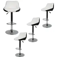 Supfine Tabouret de bar, lot de 4 Chaise de bar pivotante Tabouret de cuisine en similicuir Réglable en hauteur Blanc et noir