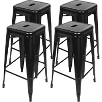 Supfine lot de 4 tabourets de bar industriels en métal Empilables 76 cm Noir