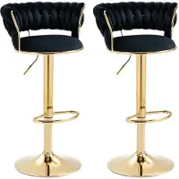 Fortuna Lai Tabouret de bar tissu velours (2.st), réglable en hauteur, pour restaurants, bars, noir