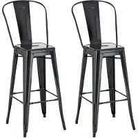 In And OutdoorMatch Tabouret de bar rustique Sophie - Noir - Design industriel - Lot de 2 - Dossier - Repose-pieds - Pour la cuisine et le bar - Sièges en métal