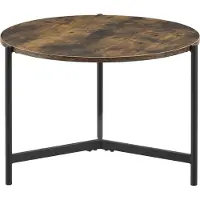 In And OutdoorMatch Table basse ronde Jackson - 40xØ60 cm - Couleurs bois et noir - MDF et métal laqué époxy - Design moderne