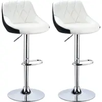 Happyment Chaise de bar Diva - Tabouret de bar avec dossier - Set de 2 - Réglable en hauteur - Simili cuir - Blanc - Chaise de cuisine et de bar