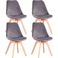 Happyment Chaises de salle à manger en velours – Gris – Chaise à dossier haut – Lot de 4 – Chaise de salon et de cuisine – Moderne et élégante – Hauteur d'assise 43 cm – Chaises rembourrées