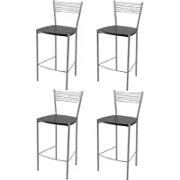 STOCK LINE t m c s Tommychairs - Set de 4 tabourets de bar modernes ELEGANCE pour la cuisine et la salle à manger, structure robuste en acier laqué, couleur aluminium, assise en bois dans le ton wengé laqué