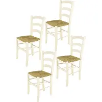 STOCK LINE t m c s Tommychairs - Set de 4 chaises VENICE pour la cuisine et la salle à manger, structure robuste en bois de hêtre laqué blanc aniline et assise en paille