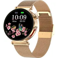 Douself ET490 smartwatch, montre sport, écran HD 1,27 pouces, fitness tracker, plusieurs modes sportifs, bracelet acier, or