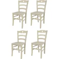STOCK LINE t m c s Tommychairs - Set de 4 chaises CUORE pour la cuisine et la salle à manger, structure robuste en bois de hêtre, laquée en blanc aniline et assise (siège encastré) en bois
