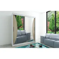 Minio Armoire 200 cm MONACO Blanc / Chêne Sonoma