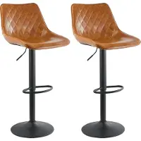 CLIPOP Tabouret de bar , lot de 2 tabourets en similicuir, hauteur réglable vintage grillagé, marron