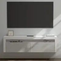 Doporro Meuble TV Bas 160x40x46cm Armoire TV Blanc Mat + Béton Table de Télévision Salon avec 2 Portes Meuble TV Suspendu Fernsehschrank01