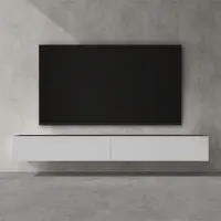 Doporro Meuble TV Bas 240x40,2x30cm Armoire TV Gris Noir Mat + Blanc Mat Table de Télévision Salon avec Portes Meuble TV Suspendu MBTV02
