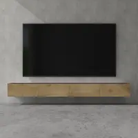 Doporro Meuble TV Bas 280x40,2x30cm Armoire TV Gris Noir Mat + Marron Clair Table de Télévision Salon avec Portes Meuble TV Suspendu MBTV02