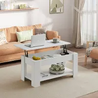 CLIPOP Table basse réglable en hauteur, bois, extensible,100 x 50 x (43-55) cm, Blanc