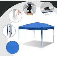 HENGDA Pavillon Pliable 3x3m Bleu Tente de réception protection UV réglable en hauteur avec sac de transport, pour extérieur jardin camping Sans parois latérales
