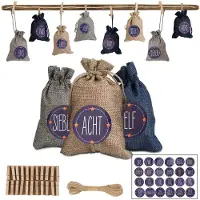 Fiqops Calendrier de l'Avent à remplir Noël Sacs Décor 24 sacs en tissu bleu / blanc / gris