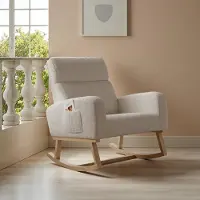 UnboxG Fauteuil à bascule Fauteuil relax Fauteuil de salon, fauteuil à bascule Fauteuil à bascule rembourré pouvant supporter jusqu'à 130 kg Beige Lounge Chair pour salon chambre balcon