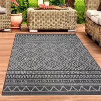 Carpetia Tapis d'intérieur et d'extérieur au motif ethnique – Motif moderne anthracite et crème – Dimensions : 120 x 160 cm