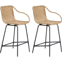 MOB-IN Lot de chaises d'ilot et bar MOOREA en métal et assise en rotin 65cm