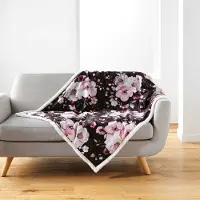Zesso Couverture douillette en mouton 125 x 150 cm Dark Flowers