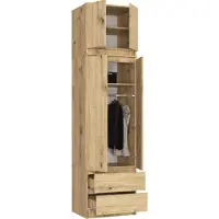 BDW Armoire avec rehausse, Armoire 4 portes, Chêne Artisan