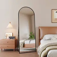 CDGlobal Arc Miroir de corps entier, 53 x 162 cm Miroir sur pied bombé Grande longueur, fixé au mur, adossé, miroir de sol Corps entier comme miroir de vanité pour le dressing pour le salon, Noir