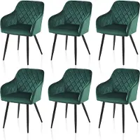 CLIPOP Chaises de salle à manger, lot de 6 chaises de cuisine en velours, chaises rembourrées avec dossier, vert