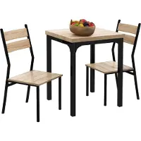 Fortuna Lai Ensemble table de salle à manger 3 pièces avec chaises, grain de bois naturel + noir, avec 1 table + 2 chaises