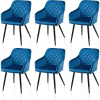 CLIPOP Chaises de salle à manger, lot de 6 chaises de cuisine en velours, chaises rembourrées avec dossier, bleu