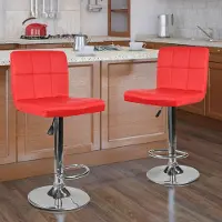Supfine Tabouret de bar (lot de 2) Chaise de bar Chaise de cuisine Tabouret pivotant Réglage en hauteur rouge