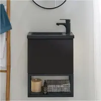 MOB-IN Ensemble lave-mains NOVA suspendu métal et bois avec robinet noir