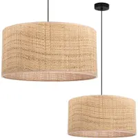 Light11 HOME Lampe Suspendue En Rotin Noir 1 Abat-Jour Plat En Rotin 45 Cm