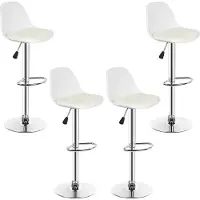 Supfine Tabouret de bar Lot de 4 tabourets de bar réglables en hauteur Tabouret de bistrot pivotant avec dossier et repose-pieds blanc
