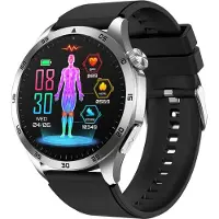 Douself ET485 Smartwatch, écran HD de 1,43 pouces, surveillance de la santé, étanche IP68, BT5.2, plusieurs modes sport, bracelet en silicone, argent