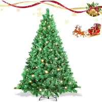 Jayseuw LED 210CM Arbre de Noël artificiel Sapin vert Aiguilles PVC Arbre de décoration pour décoration de Noël avec guirlande lumineuse, avec 1200 pointes