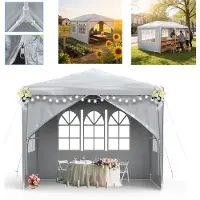 LZQ 3x3m Tente de jardin Pavillon Tente de jardin Chapiteau Protection UV Pavillon de jardin Tente à bière avec 4 parois latérales amovibles pour jardin, fête, mariage, gris
