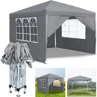 LZQ Pavillon pliable 3x3m avec 4 parois latérales, pavillon de jardin, étanche, protection UV, tente de réception, sac inclus, gris