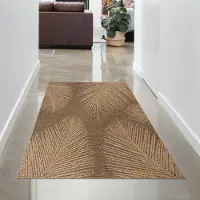 Carpetia Tapis d'intérieur et d'extérieur élégant à motif de feuilles tropicales en beige marron Taille - 80 x 150 cm
