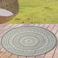 Carpetia Tapis rond d'intérieur et d'extérieur au design Mandala - gris et crème, polyvalent Taille - 120 cm Rond