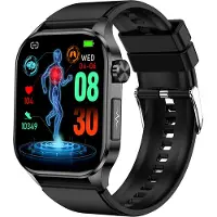 Douself ET580 Smartwatch, montre de sport, écran AMOLED 2,04 pouces, traqueur de fitness, 150 modes de sport, bracelet en silicone, noir