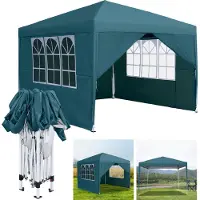 LZQ Pavillon pliable 3x3m avec 4 parois latérales, pavillon de jardin, étanche, protection UV, tente de réception, sac inclus, vert