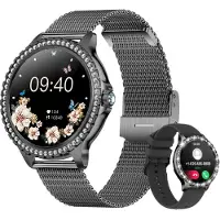 Mc star Montre intelligente pour femmes avec fonction téléphone, 1.32" diamant montre fitness pour femmes pour IOS Android avec moniteur de sommeil, montre cardio, oxygène du sang, cycle menstruel