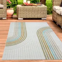 Carpetia Tapis d'intérieur et d'extérieur polyvalent de couleur crème avec des motifs de lignes multicolores Taille - 140 x 200 cm